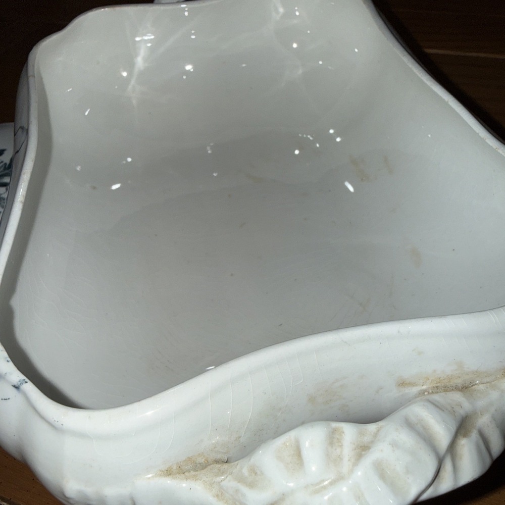 Turner's Tunstall England Antique Porcelain Tureen Blue White Vintage Server - Picture 5 of 14